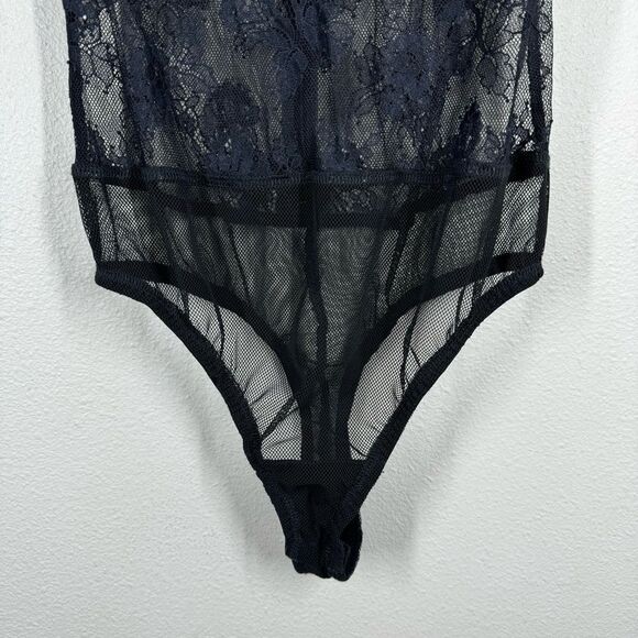 NBD x Revolve Freya Bodysuit Sheer Black Floral Lace Sleeveless Ruffle Medium - Picture 4 of 8